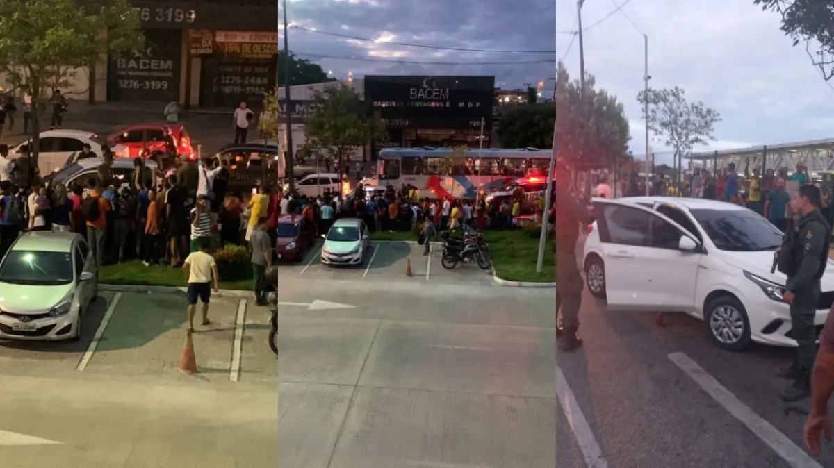 Montagem de fotos de cena de homicídio em frente ao Terminal da Messejana