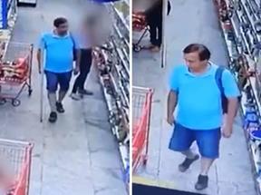 Montagem mostra prints de vídeo em que homem aparece importunando sexualmente de criança de 9 anos em supermercado de Congonhas, Minas Gerais, em 12 de março de 2023