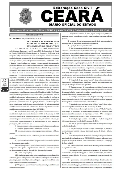 O decreto foi publicado no Diário Oficial do Estado.