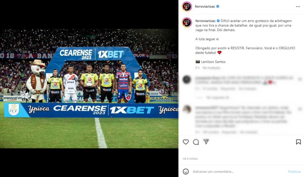 Captura de tela feito do pronunciamento da equipe do Ferroviário