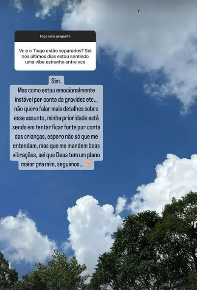 Tamy Contro falou sobre separação em stories do Instagram