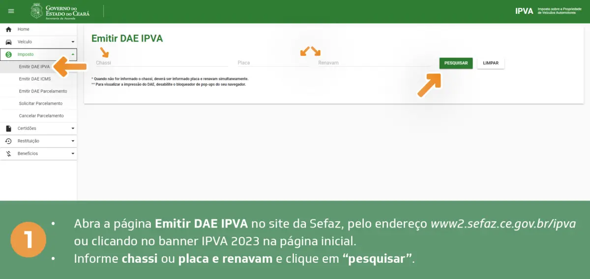 passo a passo de como pagar IPVA via pix no site da Sefaz-CE