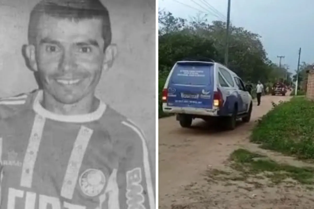 Print de pessoa que morreu e viatura de polícia interceptando carro funerário