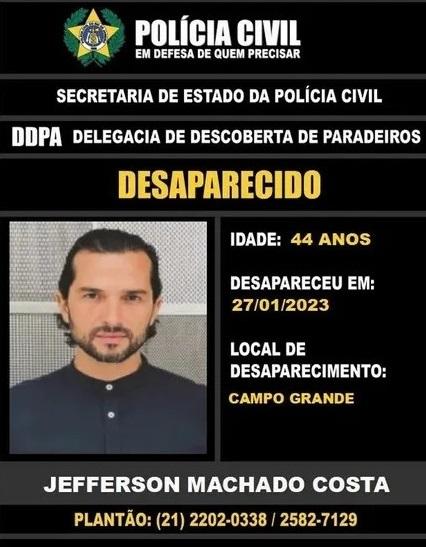 Cartaz divulgado pela Polícia para descobrir o paradeiro de Jefferson