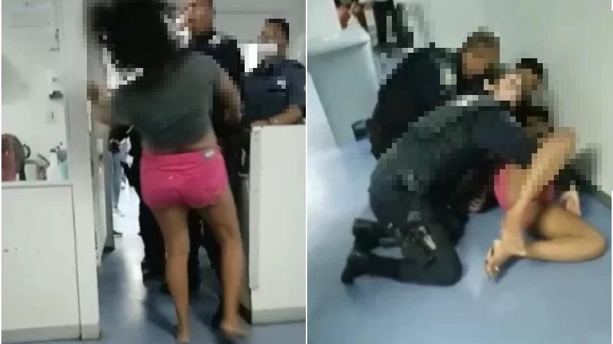 Policial Militar empurra mulher após ela supostamente agredir servidores