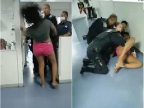 Policial Militar empurra mulher após ela supostamente agredir servidores