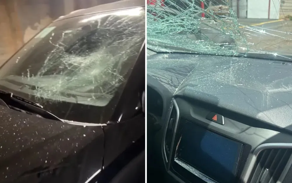 Carro da vítima teve o vidro quebrado pelo agressor