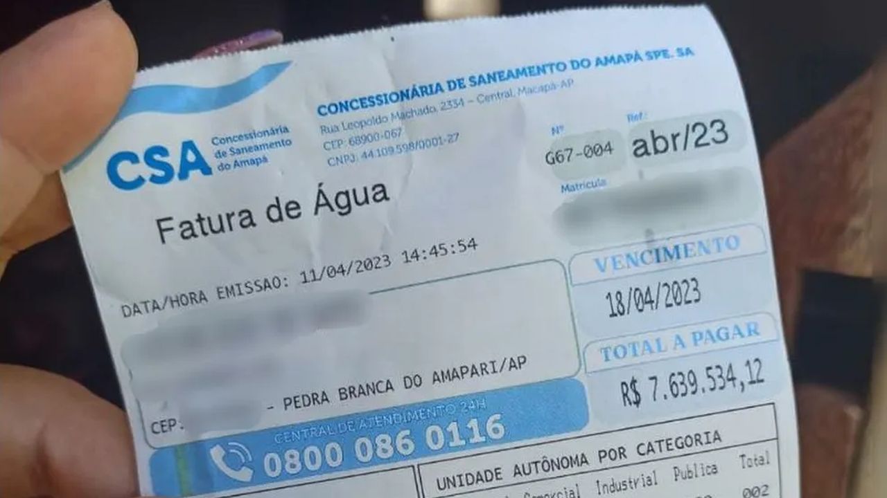 Moradora do Amapá recebe conta de água no valor de quase R$ 8 milhões
