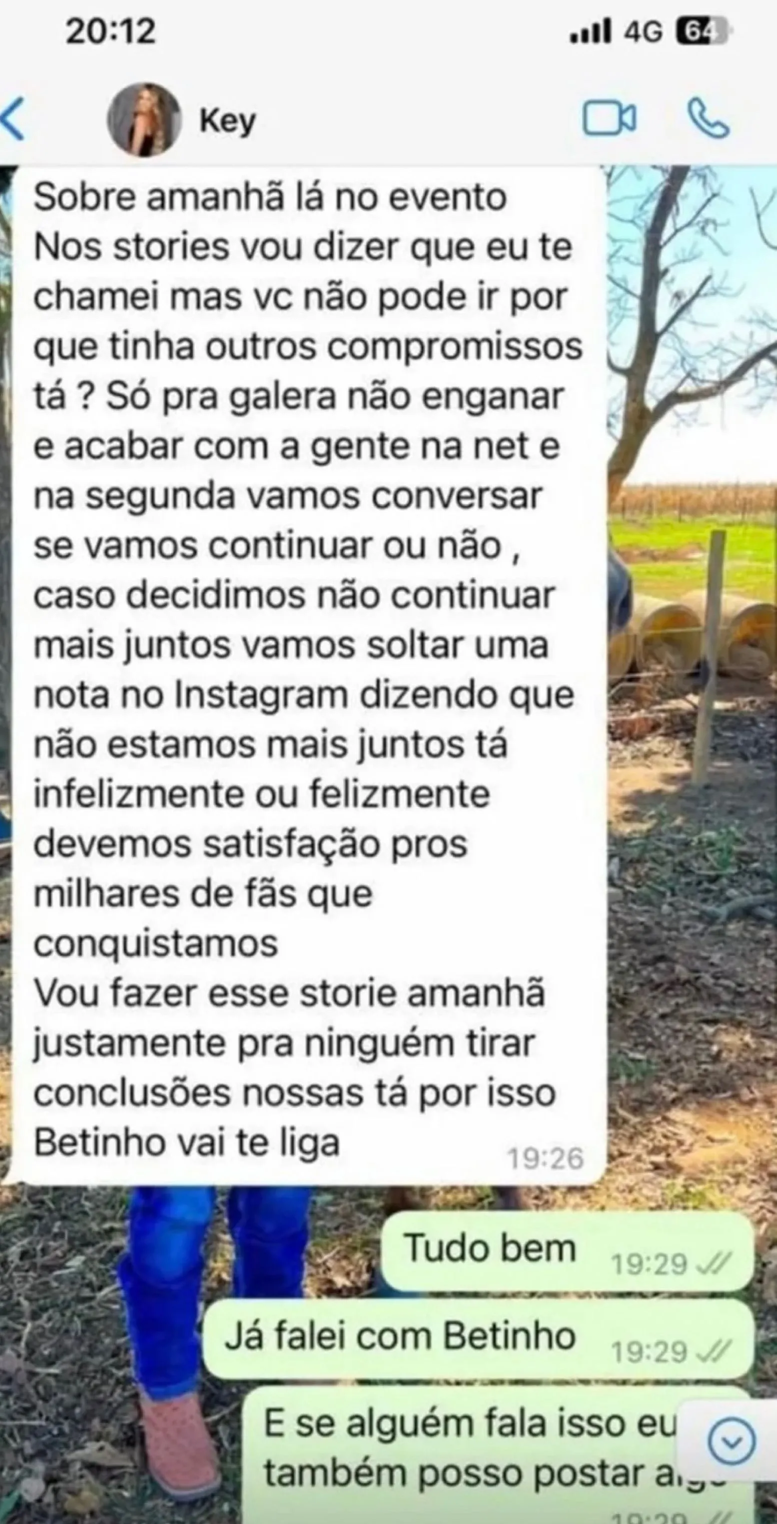 Mensagens trocadas entre Key e Gustavo