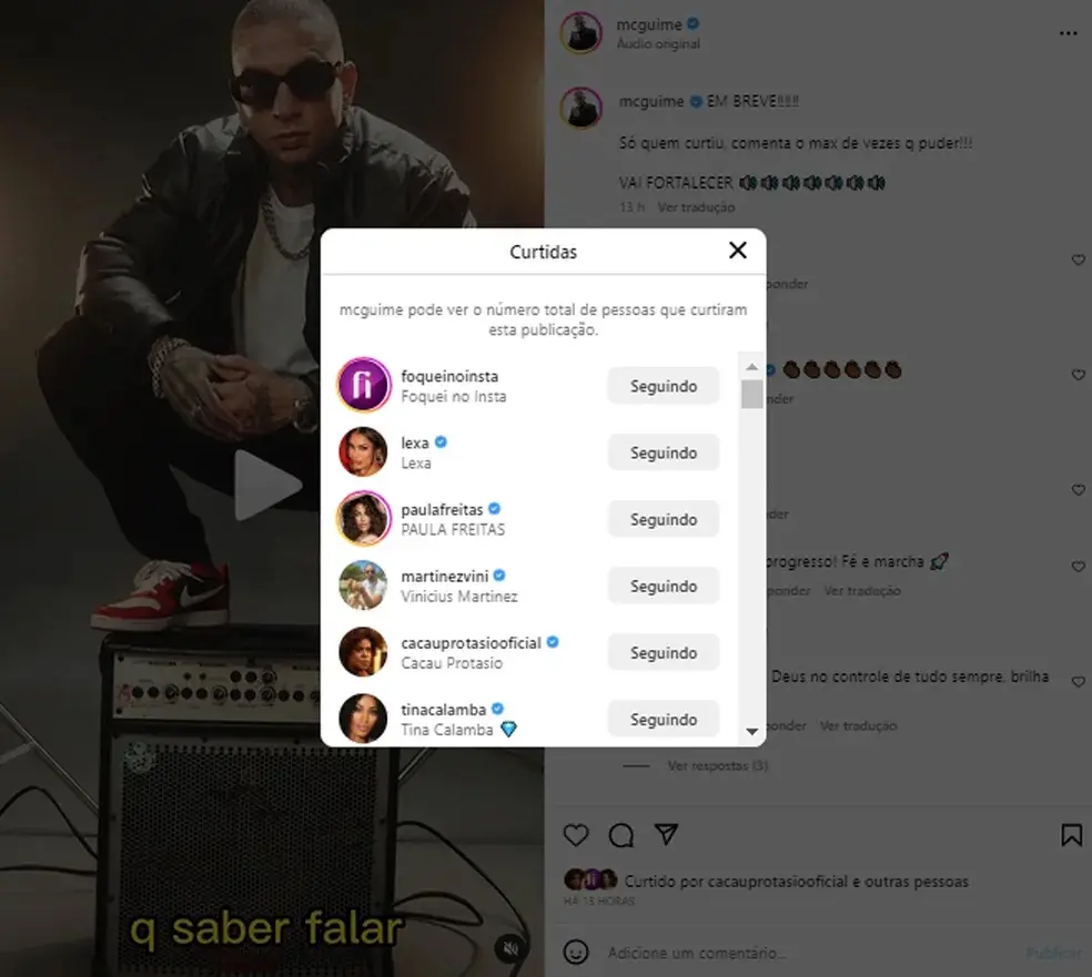 Print de Instagram mostra curtida que Lexa deu em postagem de Guimê