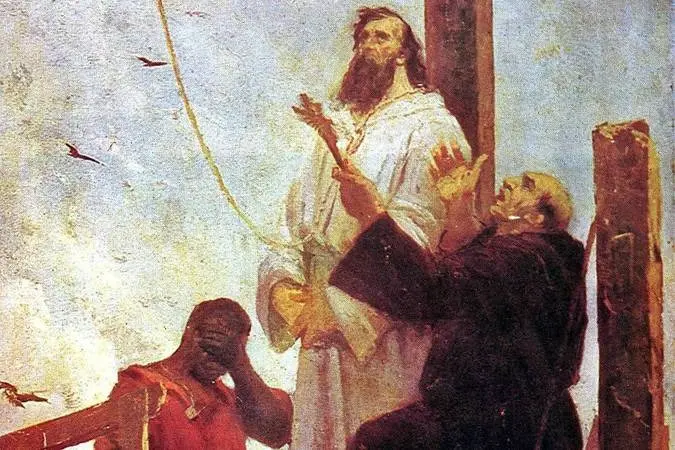 Imagem representa Tiradentes momentos antes de ser morto