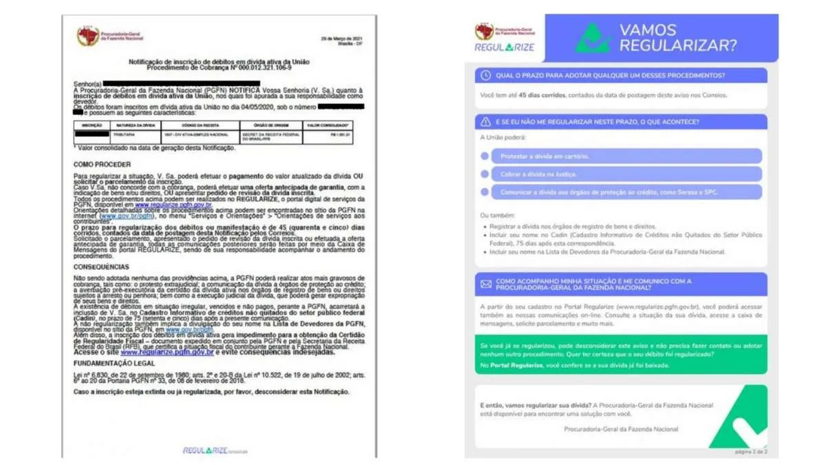 Documento da PGFN, antes e após adotar Linguagem SImples
