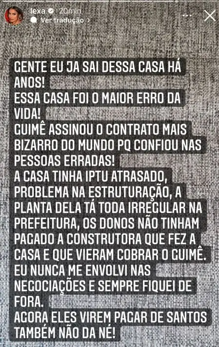 post Lexa sobre despejo de mansão
