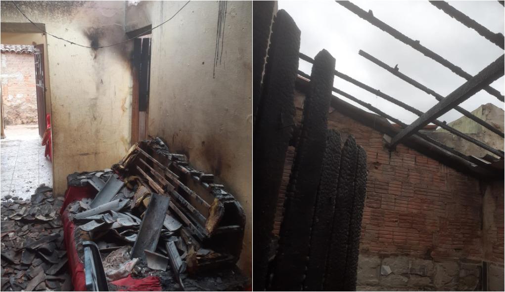 Montagem de fotos mostra compartimentos da casa completamente incendiados
