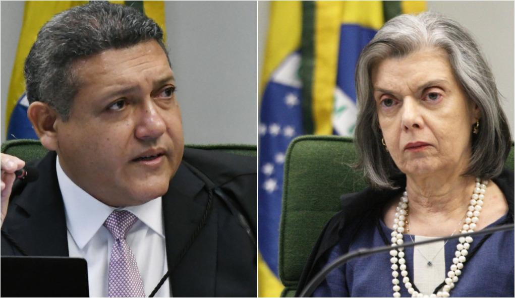 Montagem de fotos mostra o ministro Nunes Marques à esquerda e a ministra Cármen Lúcia à direita