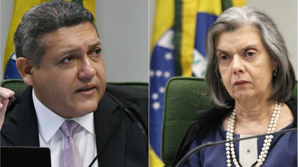 Montagem de fotos mostra o ministro Nunes Marques à esquerda e a ministra Cármen Lúcia à direita