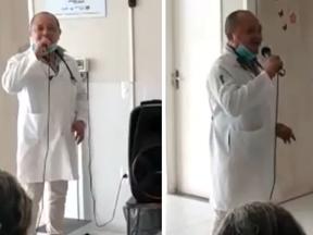 Médico cantando para pacientes em unidade de saúde no município de Senador Pompeu, Ceará