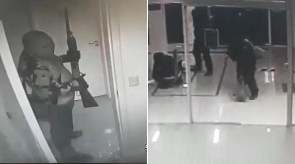 Imagens de câmeras de segurança mostram momento em que assaltantes invadem banco