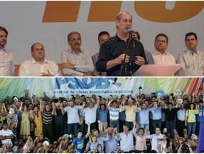 (1) Evento de adesão ao Pros com lideranças da Família Ferreira Gomes; (2) Convenção partidária do PSDB em 26 de junho de 2010