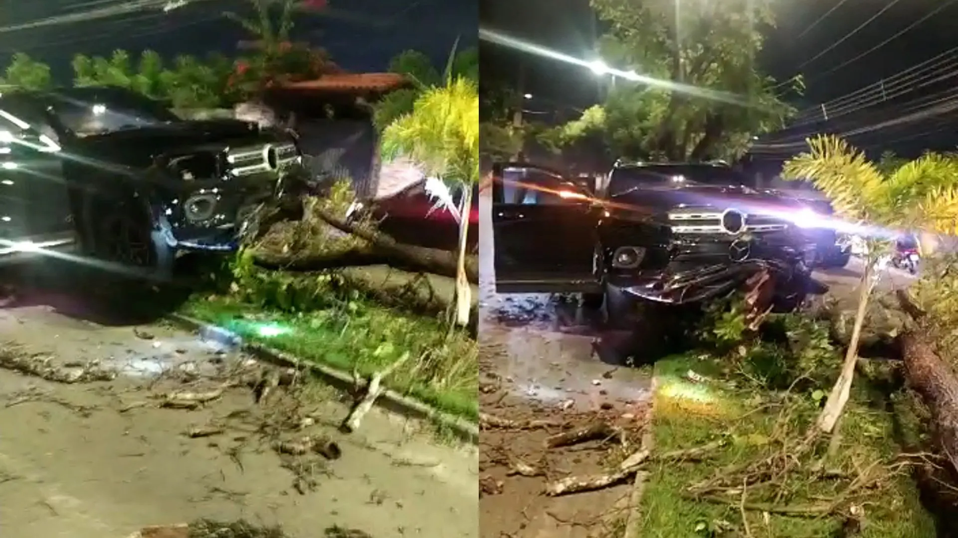Veículo ficou com parte frontal danificada com impacto no canteiro central