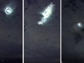 Montagem mostra registros do meteoro tido fireball que cruzou o céu do Norte do Rio Grande do Sul na noite de 28 de maio de 2023