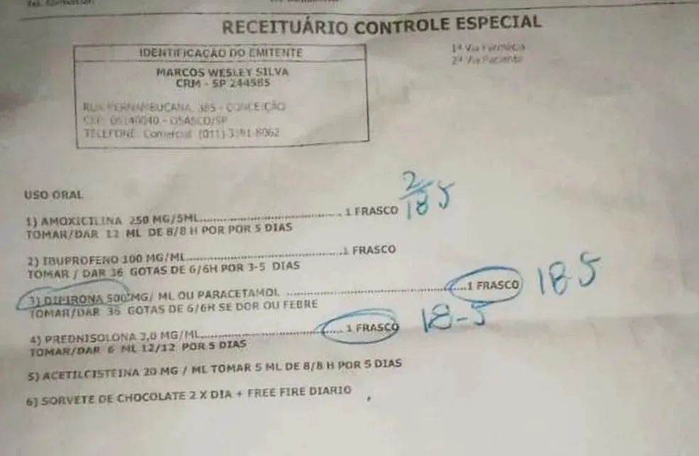 A mãe alega que o médico passou medicamentos sem nem sequer examinar o filho antes