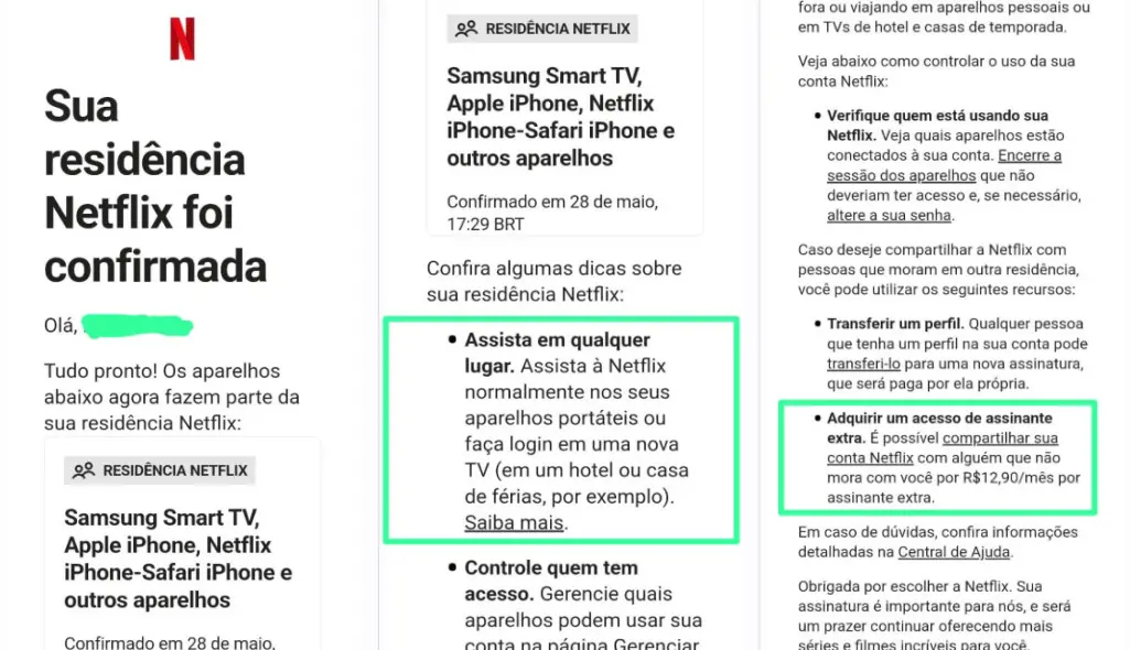 Montagem mostra aviso da Netflix sobre cobrança em cima de compartilhamentos