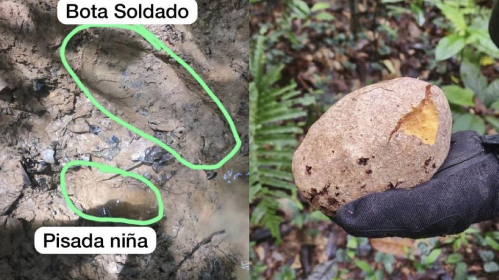 pegadas e pistas de crianças perdidas na amazônia colombiana