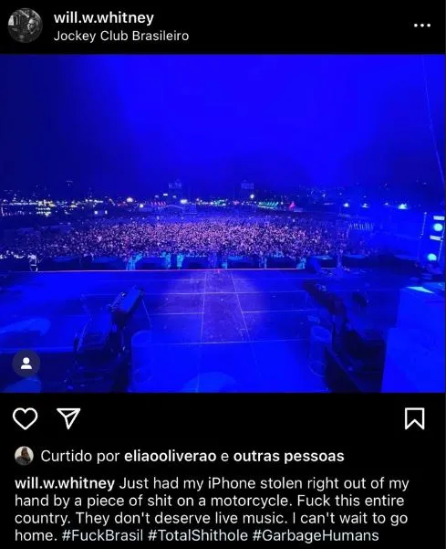 Will Whitney fez críticas ao Brasil após ser furtado