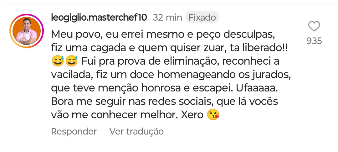 Leonardo se desculpou sobre o caso em comentário do Instagram