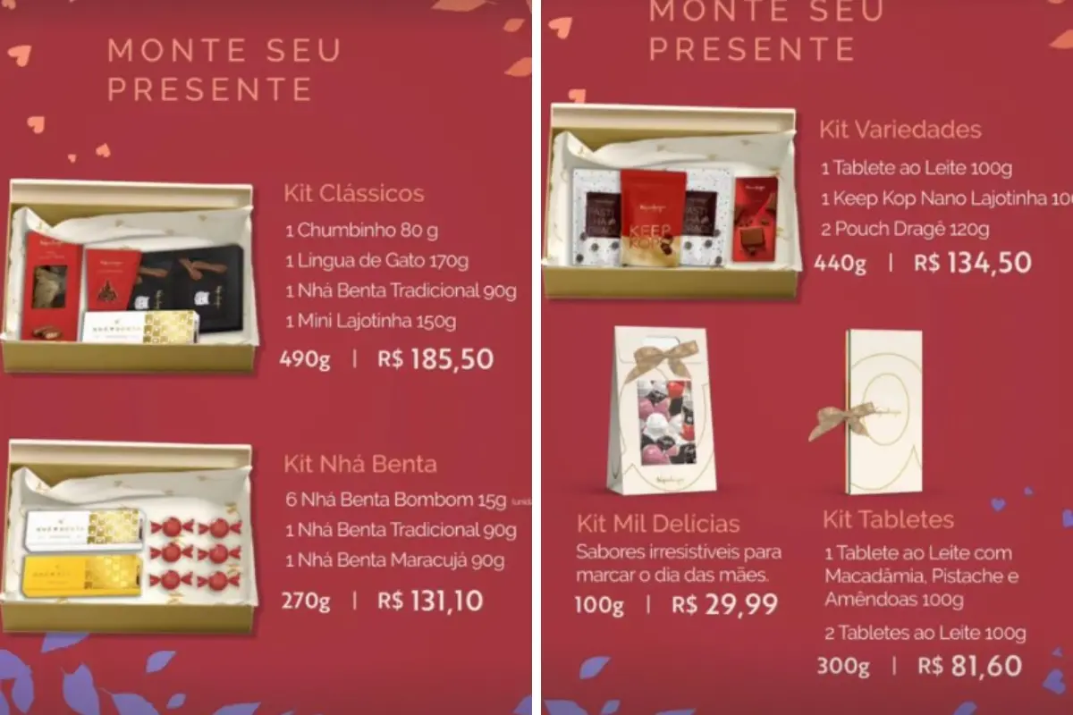 Opções de chocolate