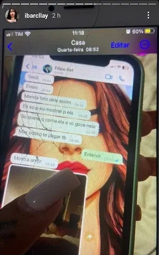 Foto da troca de mensagens entre o rapper e a influenciadora