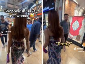 Montagem de fotos mostra a cantora caminhando em um shopping da Turquia