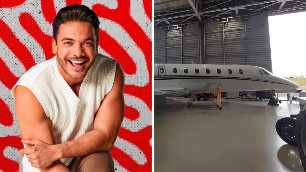 Montagem com imagens de Wesley Safadão e jato executivo alvo de ação em processo de Sheik dos Bitcoins