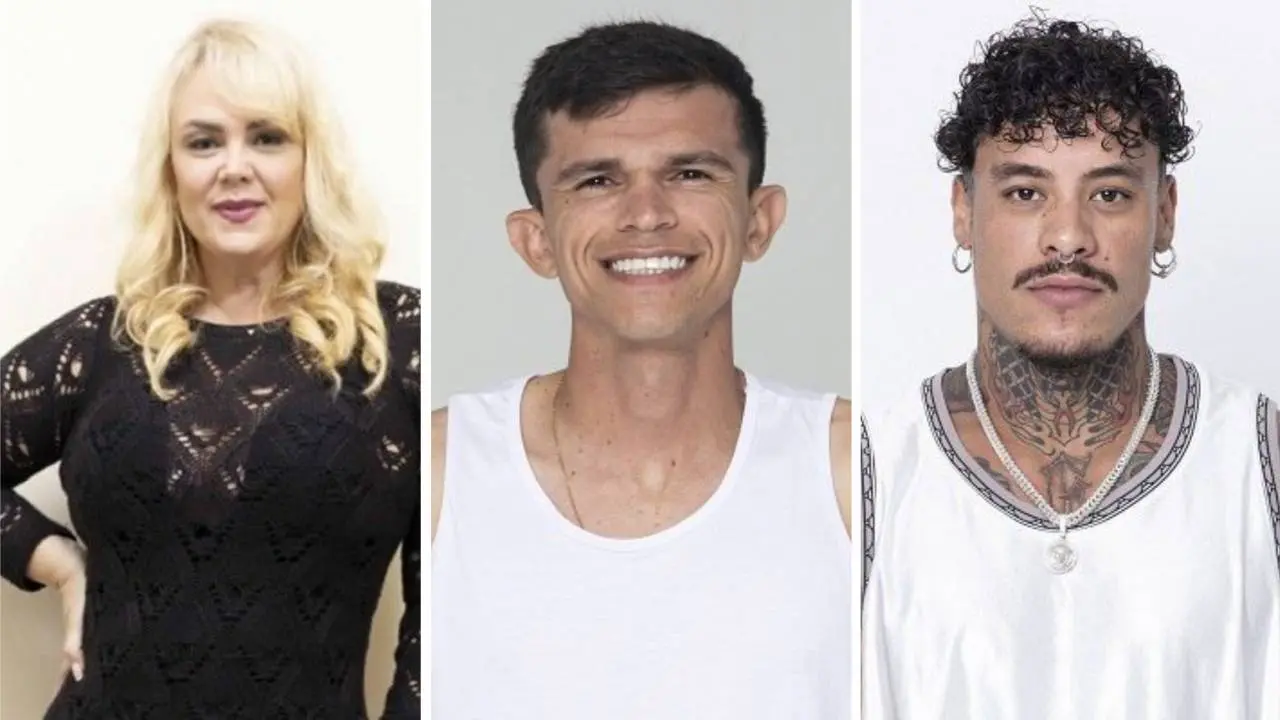 Montagem com imagens de divulgação de Ana Paula Almeida, Tiago Dionisio e Murilo Dias em A Grande Conquinsta