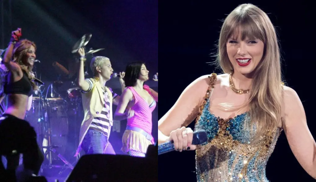 Montagem de fotos do RBD e da Taylor Swift durante show