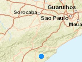 Mapa mostra região em que terremoto foi registrado no Estado de São Paulo em 16 de junho de 2023