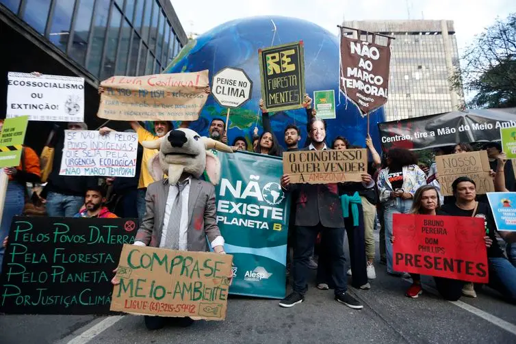 Marco temporal foi uma das pautas levantadas pelos manifestantes