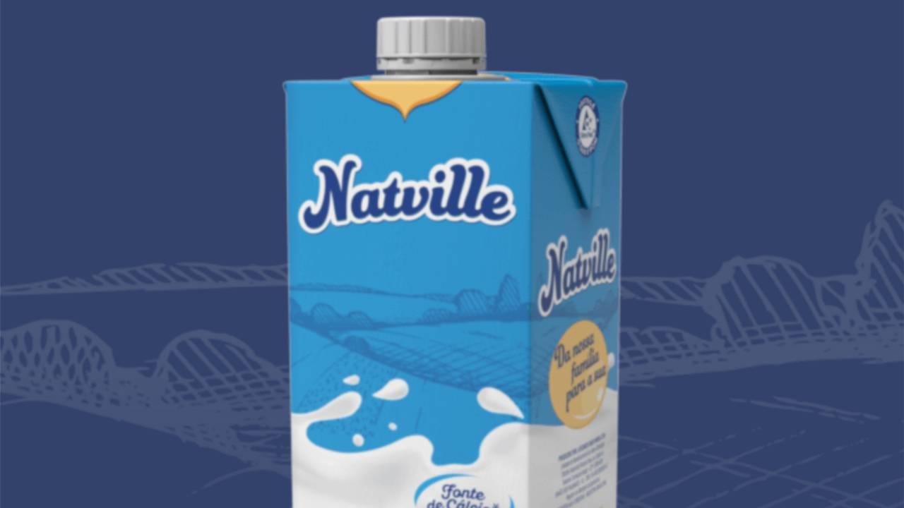 Imagem divulgação mostra caixa de leite Natville integral