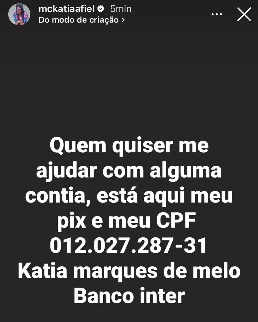 Kátia compartilhou chave do pix