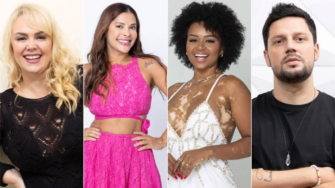 Montagem com Ana Paula Almeida, Gyselle Soares, Natália Deodato, Thiago Servo em imagens de divulgação da A Grande Conquista