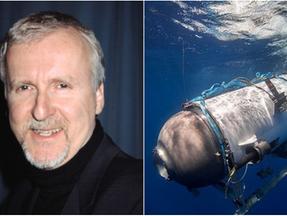 Montagem de fotos mostra James Cameron à esquerda e o submarino Titan à direita