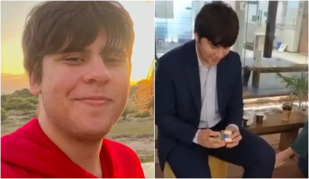 Montagem de fotos mostra Suleman à esquerda e à direita ele resolvendo um cubo mágico