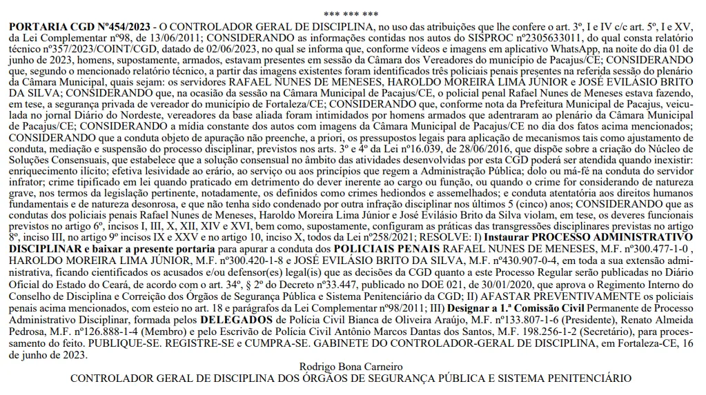 Portaria CGD, polícia penal, Pacajus