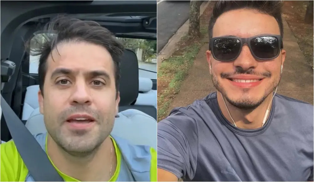 Montagem de fotos mostra Bruno à direita e Marçal à esquerda. Ambos são homens brancos, de barba rala e cabelo preto curto