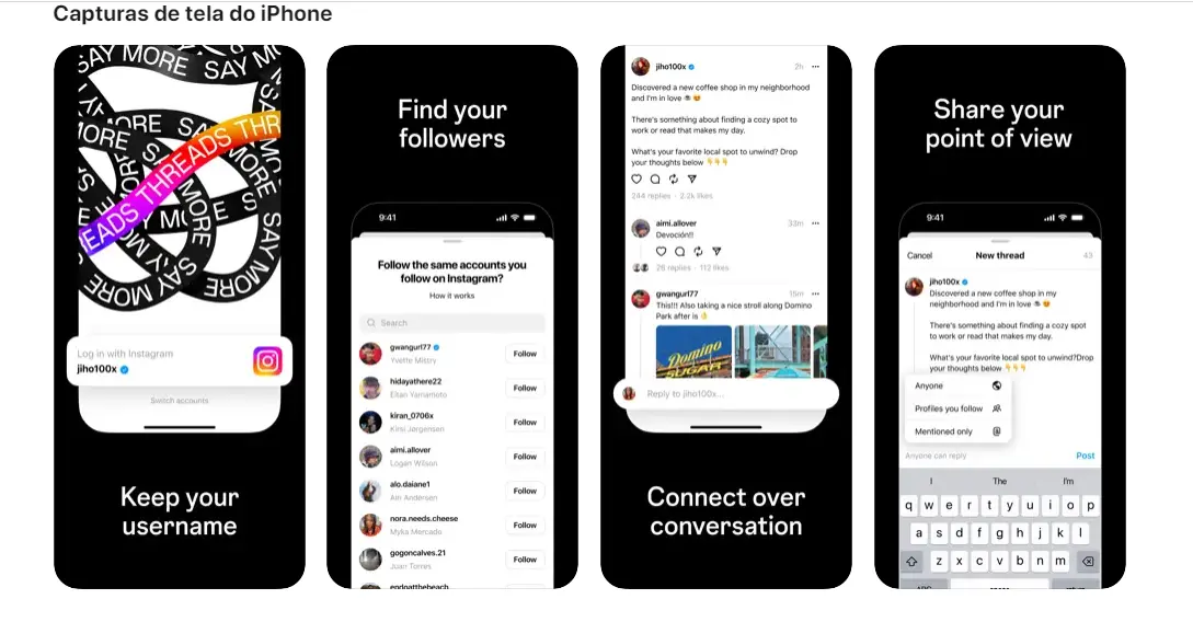 Prévia do app Threads