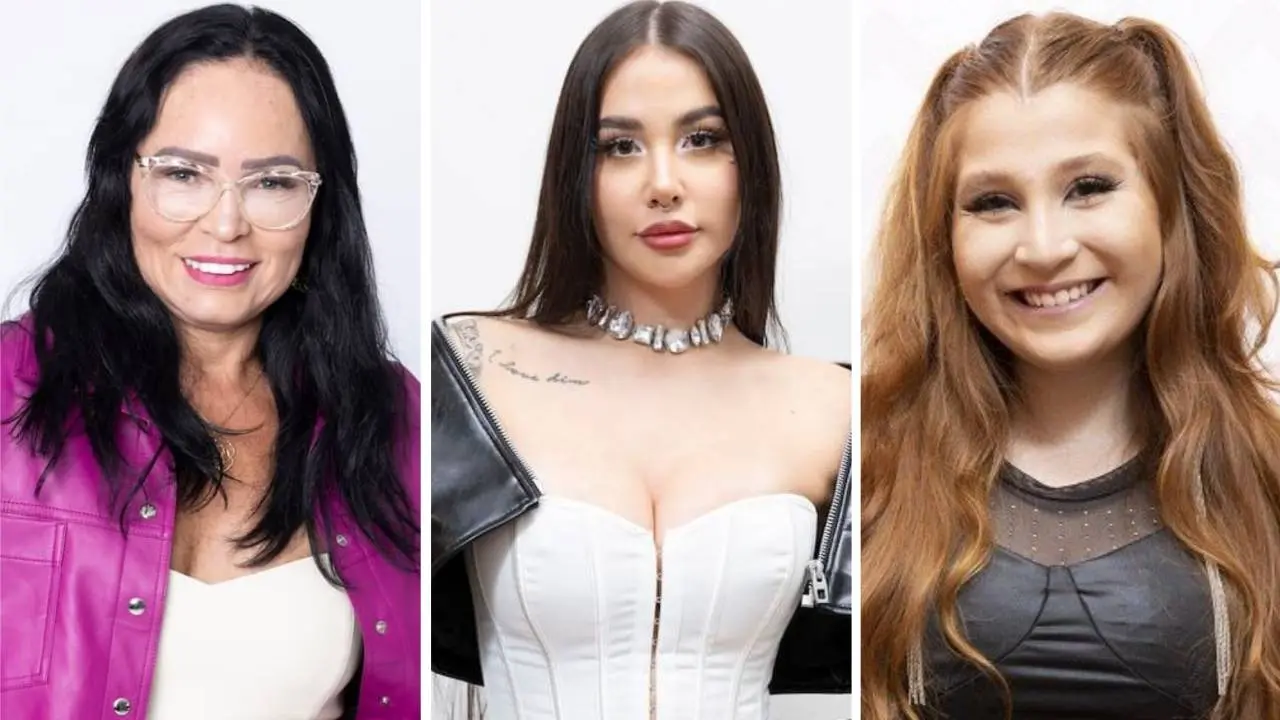 Montagem com imagens divulgação de Sandra Melquiades, Victoria Macan e Giulia Garcia em A Grande Conquista