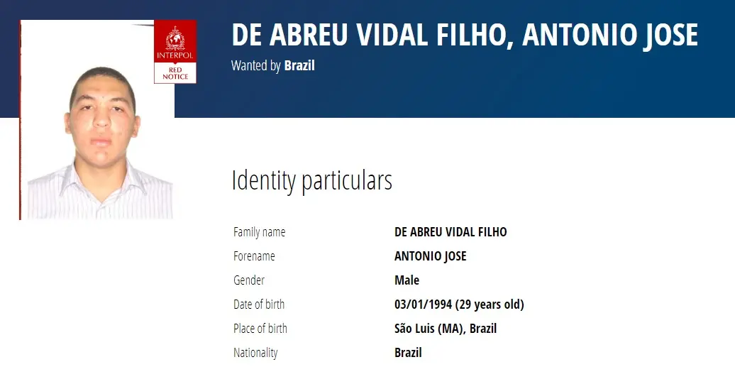 O nome de Abreu Filho foi incluído na lista da Difusão Vermelha, com validade de um ano, na última terça-feira (4)