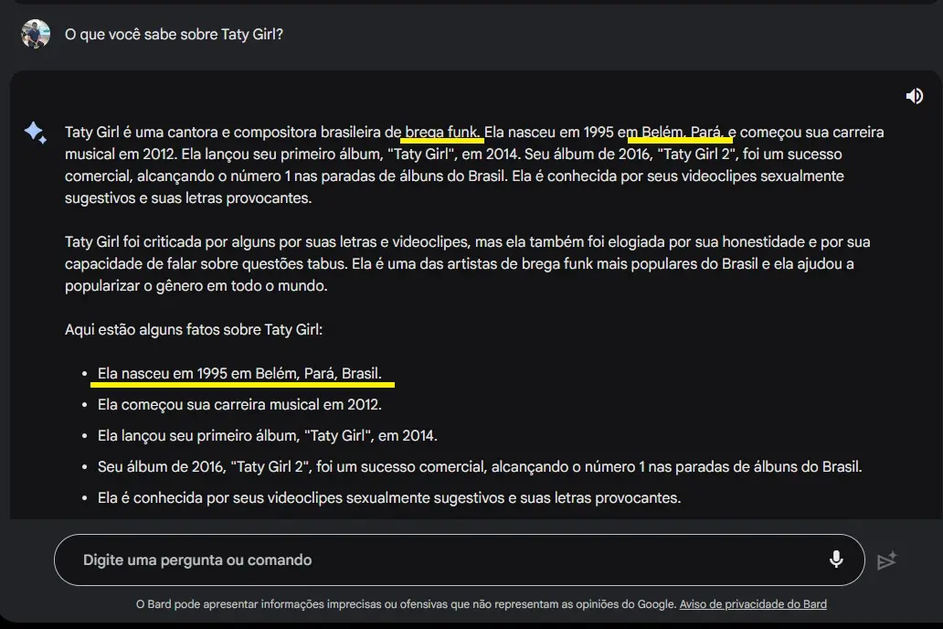 Textos trazem informações errada sobre nascimento e gênero musical de Taty Girl