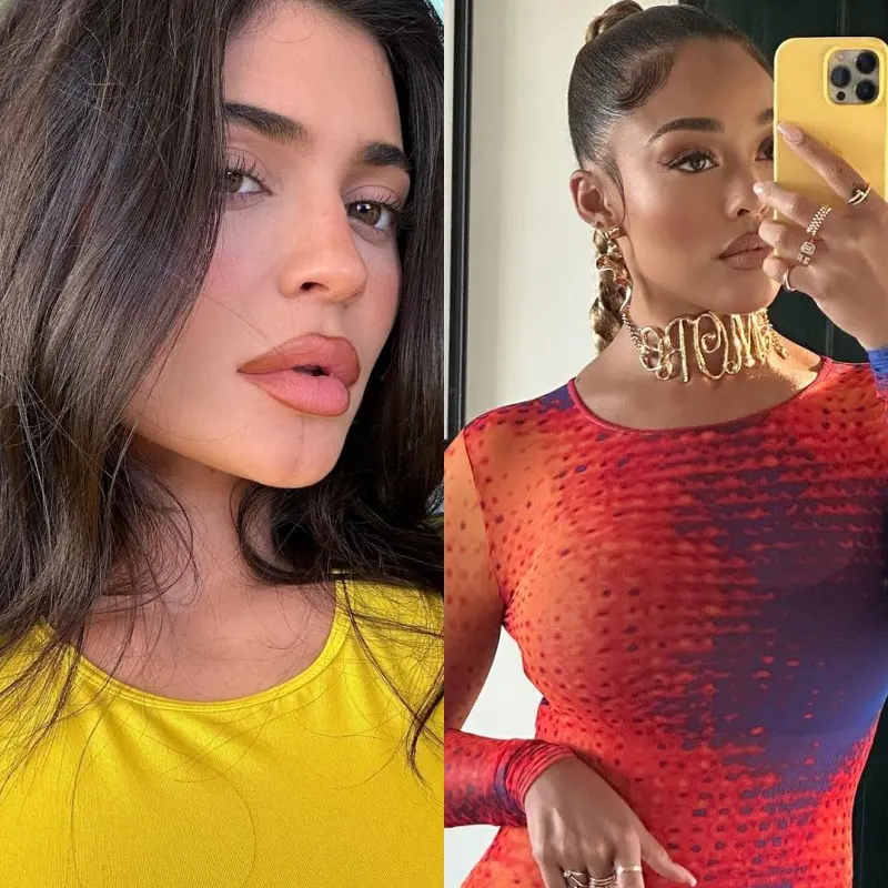 montagem com fotos de Kylie jenner e Jordyn Woods